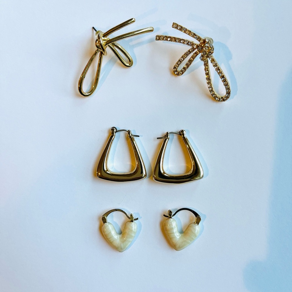 3 pairs chic earrings hear, bow and triangle shaped